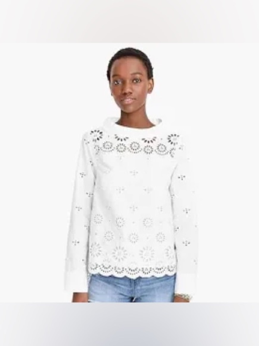 J. Crew Women's White Eyelet Lace Long-Sleeve Top